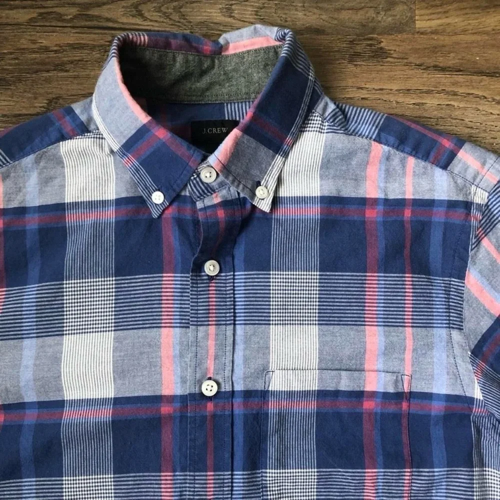 J. Crew Casual Plaid Shirt in Blue and Pink